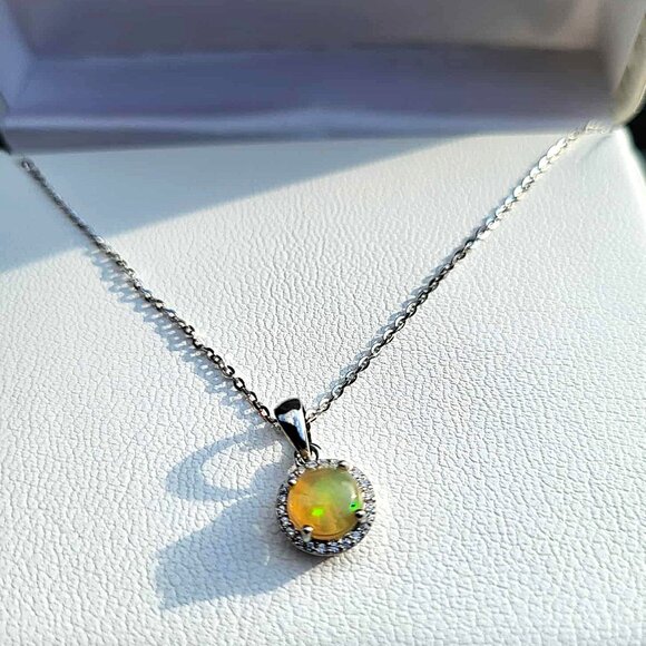 925 Sterling Silver Necklace Round Fire Opal 7mm Natural Gemstone Jewelry 18" - Picture 6 of 9